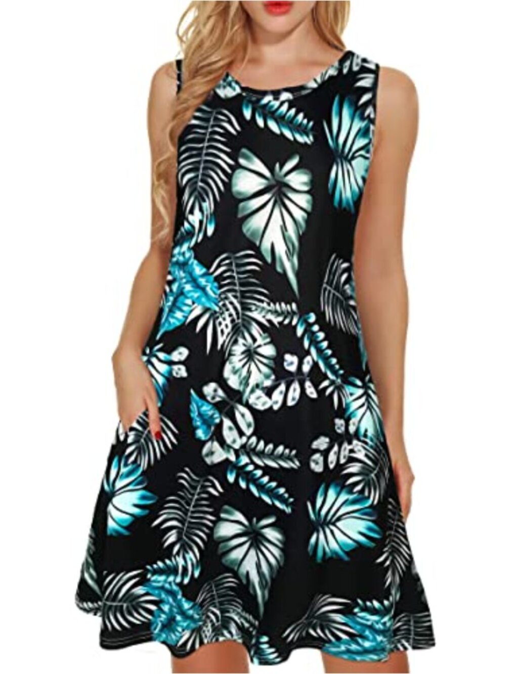 Women's Casual Loose Cotton Swing Dress with Pockets Sleeveless